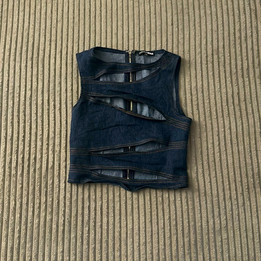 Denim Cutout Top